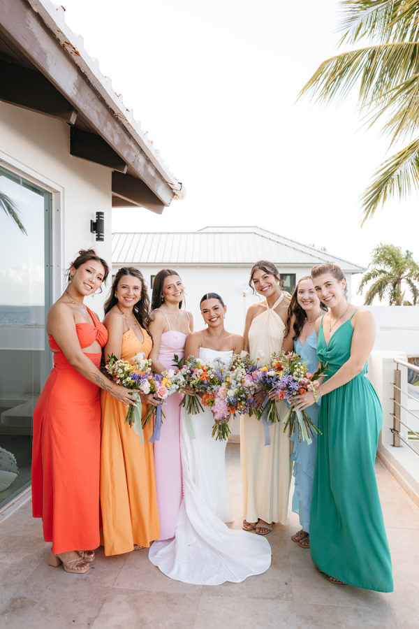 turquoise and orange bridesmaid dresses A Wildflower-Inspired Beachfront Wedding in Vieques Color:Custom color - Email us